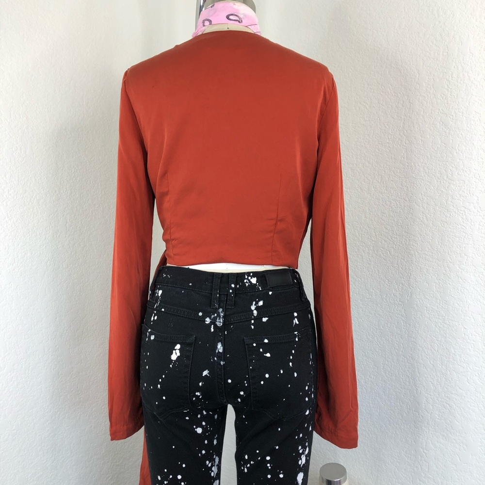 Intermix Whitney Wrap V Neck Crop Long Sleeve Top - Picture 4 of 12